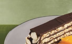 Almond-Macaroon Torte with Chocolate Frosting and Orange Compote