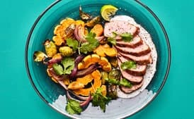 Ancho Chile Pork Tenderloin with Brussels Sprouts and Squash