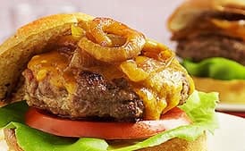 Bacon-Cheddar Burgers with Caramelized Onions