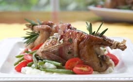 Bacon-Wrapped Quail Stuffed with Goat Cheese