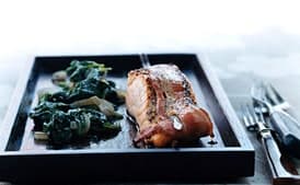 Bacon-Wrapped Salmon with Wilted Spinach