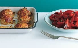 Baked Chicken Meatballs with Peperonata