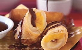 Banana and Mango Spring Rolls with Coconut-Chocolate Ganache