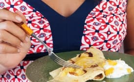 Banana Pancakes with Pineapple and Crème Fraîche