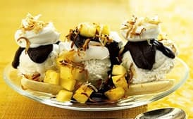 Banana Split with Curried Chocolate-Coconut Sauce