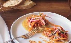 Barbecue Chicken Hoecakes with Vinegar Slaw