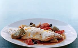 Bass in Artichoke and Tomato Broth