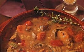 Beef Barley Soup with Wild Mushrooms and Parsnips