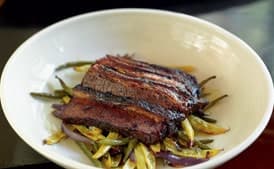 Beef Brisket with Slow-Roasted Romano Beans and Black Olive Aïoli