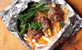 Beef Negimaki With Broccolini and Rice