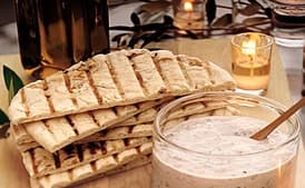 Beet, Chickpea, and Almond Dip with Pita Chips