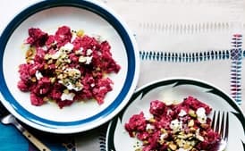 Beets with Goat Cheese, Nigella Seeds, and Pistachios
