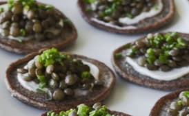 Beluga Lentil Caviar on Blini