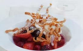 Berry Compote with Crispy Won Ton Strips and Vanilla Ice Cream