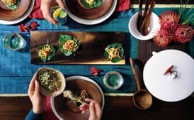 Betel Leaf Wraps with Curried Squid and Cucumber Relish