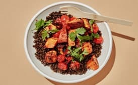 Black Lentil and Harissa-Roasted Veggie Bowl