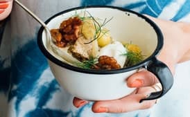 Blondie Sundaes with Fried Walnuts and Candied Fennel