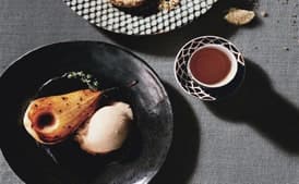 Bosc Pears in Rosé Wine with Persimmon Ice Cream