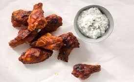 Bourbon-Glazed Chicken Drumettes with Blue Cheese Dipping Sauce