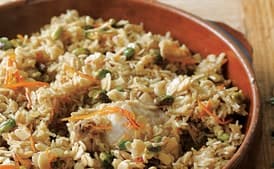 Braised Chicken and Rice with Orange, Saffron, Almond, and Pistachio Syrup