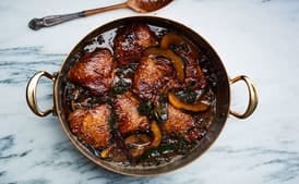 Braised Chicken Thighs with Squash and Mustard Greens