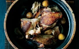 Braised Chicken with Smoked Ham, Chestnuts, and Ginger