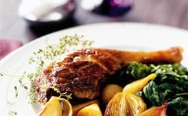 Braised Duck Legs with Shallots and Parsnips