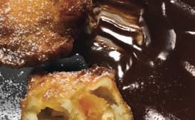 Brandied Apricot Beignets with Chocolate Dipping Sauce