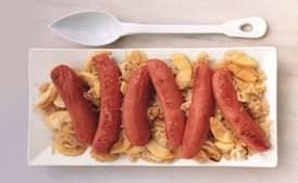 Bratwurst with Apples, Onion, and Sauerkraut
