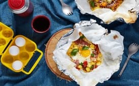 Breakfast Hobo Packs with Polenta, Prosciutto, and Cherry Tomatoes