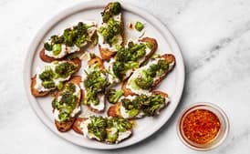 Broccoli and Garlic-Ricotta Toasts with Hot Honey