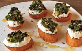 Broiled Goat Cheese Toasts With Marinated Greens