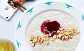 Brown Rice Porridge with Hazelnuts and Jam