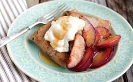 Buckwheat Crepes with Honeyed Ricotta and Sautéed Plums