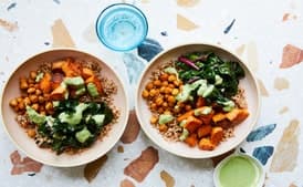 Buddha Bowl with Roasted Sweet Potatoes, Spiced Chickpeas, and Chard