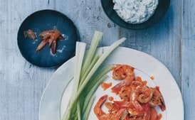 Buffalo Grilled Shrimp with Blue Cheese Dip and Celery