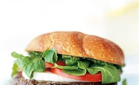 Burgers with Mozzarella and Spinach-Arugula Pesto