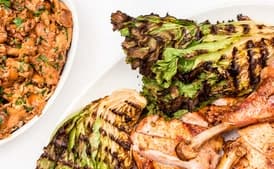 Butterflied Turkey a la Parrilla with Chanterelles and Grilled Chicory