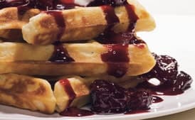 Buttermilk Waffles with Cherry-Almond Sauce