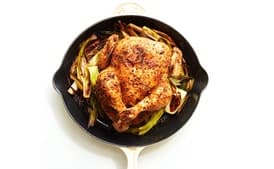 Cast-Iron Roast Chicken with Caramelized Leeks