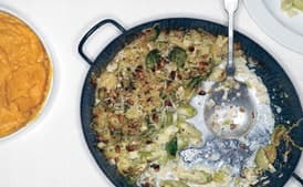 Cauliflower and Brussels Sprout Gratin with Pine Nut-Breadcrumb Topping