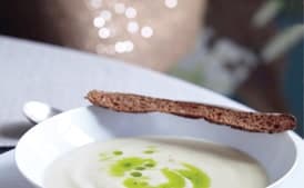 Cauliflower Soup with Chive Oil and Rye Crostini