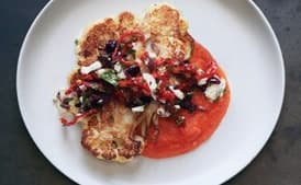 Cauliflower Steaks with Olive Relish and Tomato Sauce