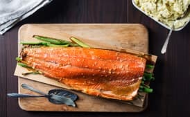 Cedar Planked Salmon With Maple Glaze and Mustard Mashed Potatoes