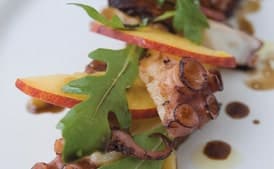 Charred Octopus with Peach, Arugula and Aged Balsamic