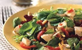 Chicken Salad with Piquillo Peppers, Almonds, and Spicy Greens