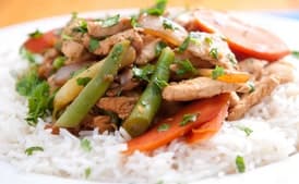 Chicken Stir-Fry with Peanut Sauce Over Rice