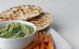Chickpea Cilantro Dip with Grilled Pita and Carrot Sticks