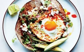 Chile-and-Olive-Oil-Fried Egg With Avocado and Sprouts