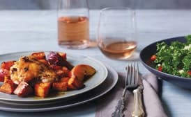 Chile Jam Chicken With Caramelized Sweet Potatoes and Peaches